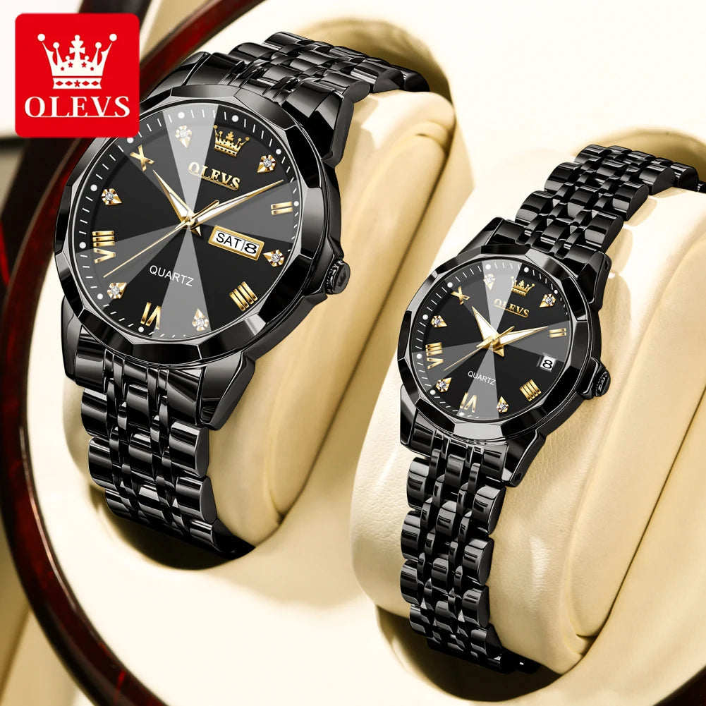 OLEVS 9931 Watch For Men Women Roman Scale Quartz Couple Watch Rhombus Mirror Auto Date Wristwatch Luxury Waterproof Hand Clock
