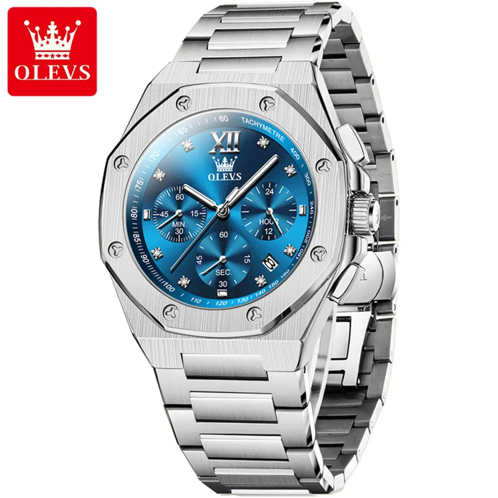 OLEVS 3626 Herrenuhr Mode Chronograph Quarzuhr für Herren Automatisches Datum Edelstahl Luxus-Handuhr Wasserdicht Leuchtend