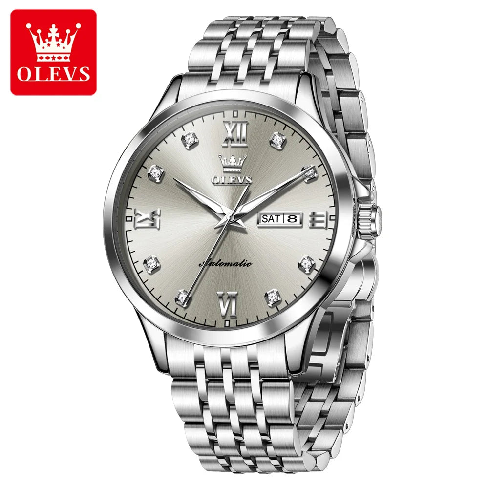 OLEVS 7092  Mens Watch Original Luxury Brand Mechanical Watches Waterproof Stainless Steel Date Week Watches For Man Gifts