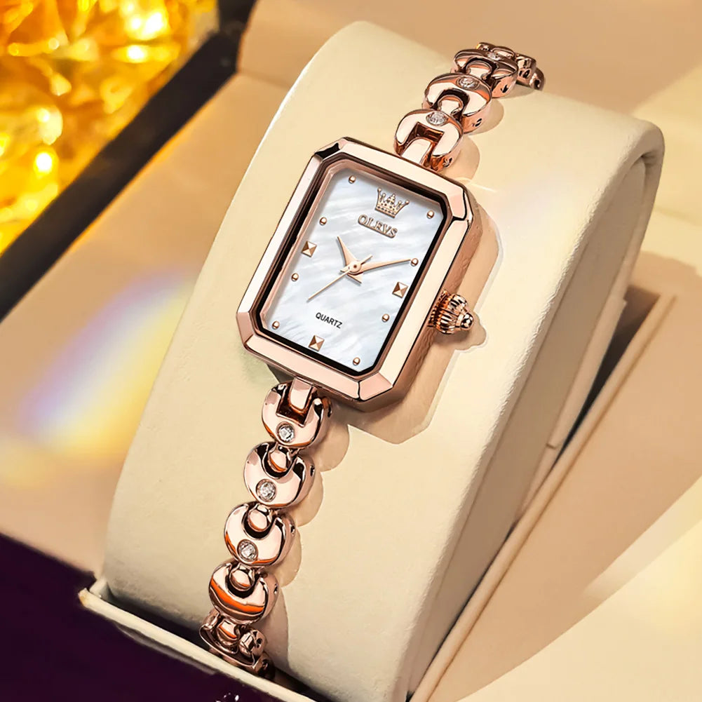 OLEVS 3665 Uhr Damen Luxus Schlichte Quarzuhr für Damen Top-Marke Original Wasserdicht Elegante Damenuhr Stahlband