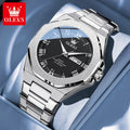 OLEVS 3727 Mens Watches Waterproof Luminous Week Date Quartz Watches Stainless Steel Luxury Watches For Men High Quality Reloj