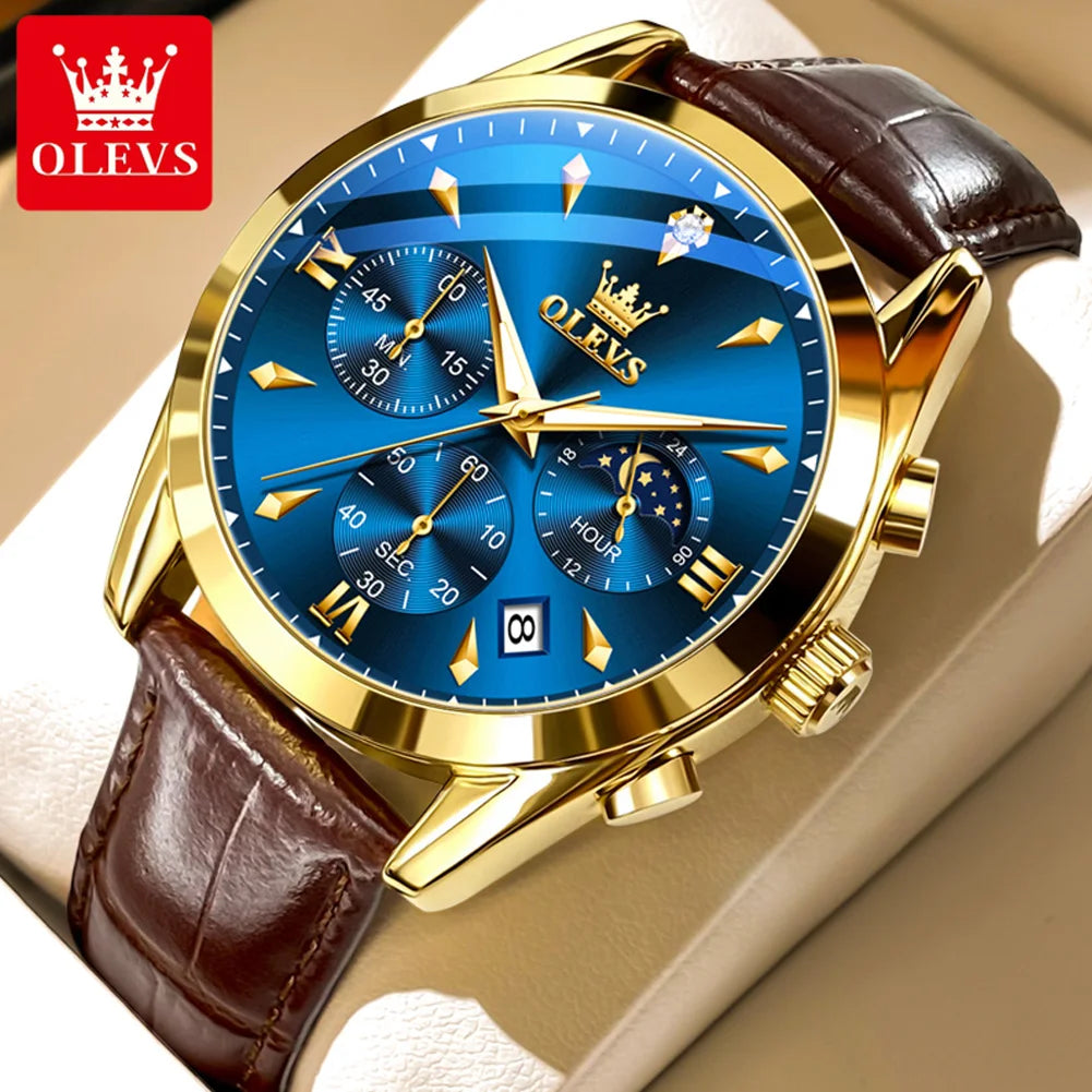 OLEVS 3609 Armbanduhr für Herren, modisch, Kalender, wasserdicht, leuchtend, für Herren, Chronograph, Mondphase, Quarz, Business-Herrenuhren
