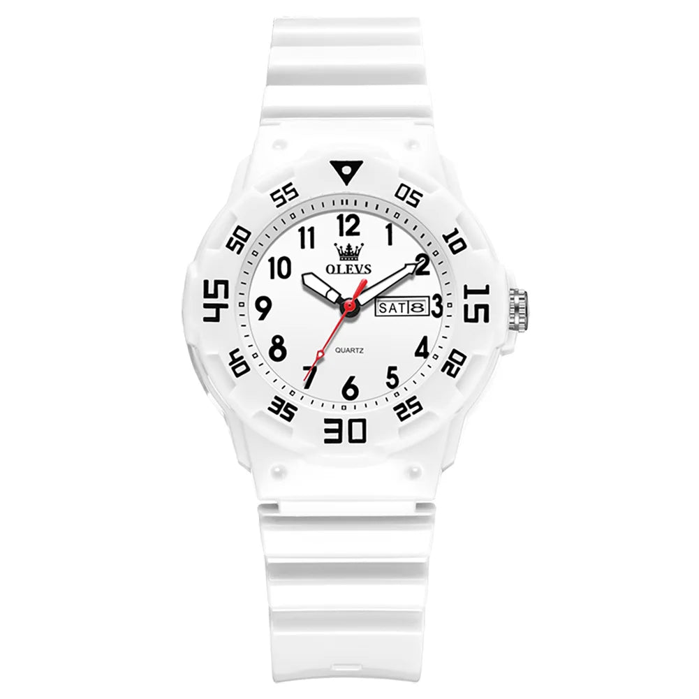OLEVS 5659 Women's Watch Number Scale Silicone Strap Student Quartz Watch For Women Dual Calendar Fashion Waterproof Hand Clock