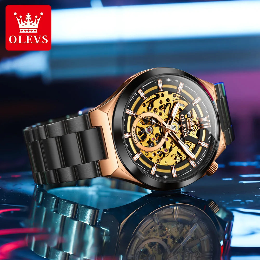OLEVS 6722 Watch For Men Fashion Original Hollow Automatic Mechanical Hand Clock Top Brand Waterproof Luminous Luxury Man Watch