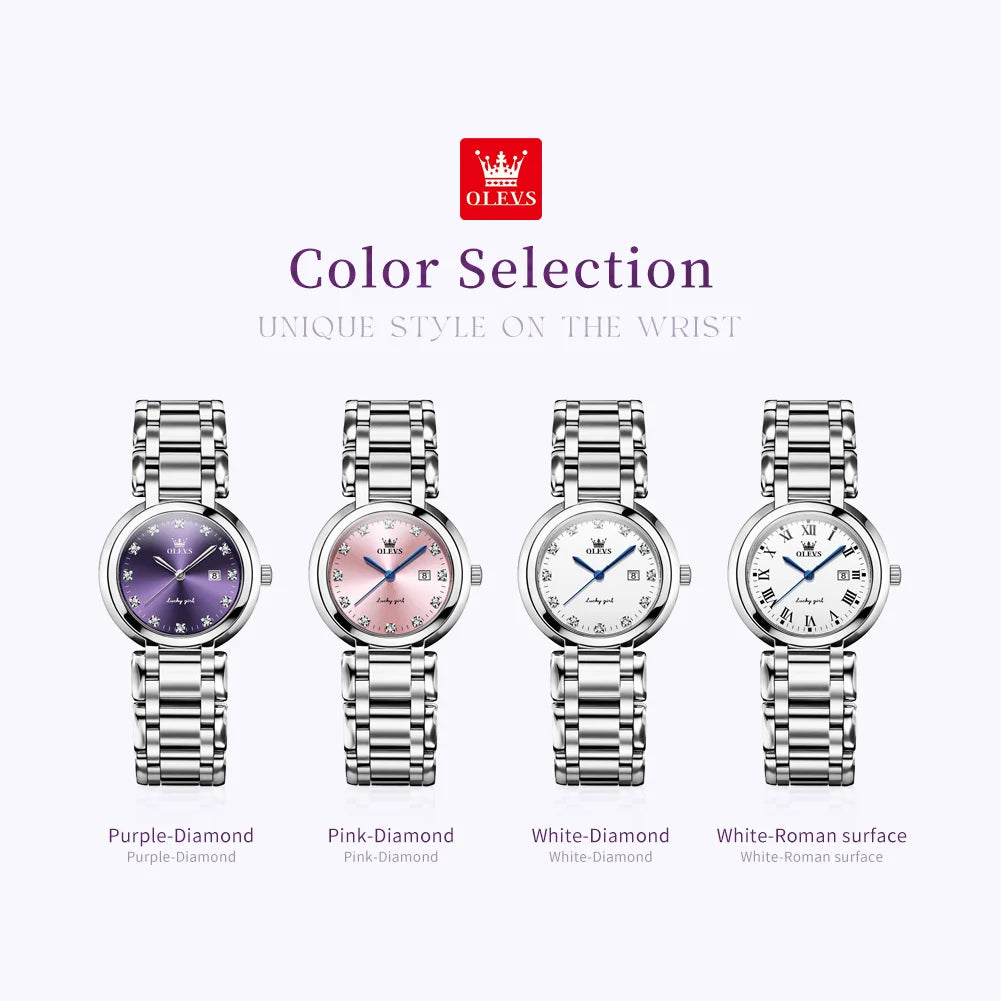 OLEVS 5575 Simple Fashion Quartz Watch For Women Calendar Display Stainless Steel Hand Clock Waterproof Luxury Woman Watches