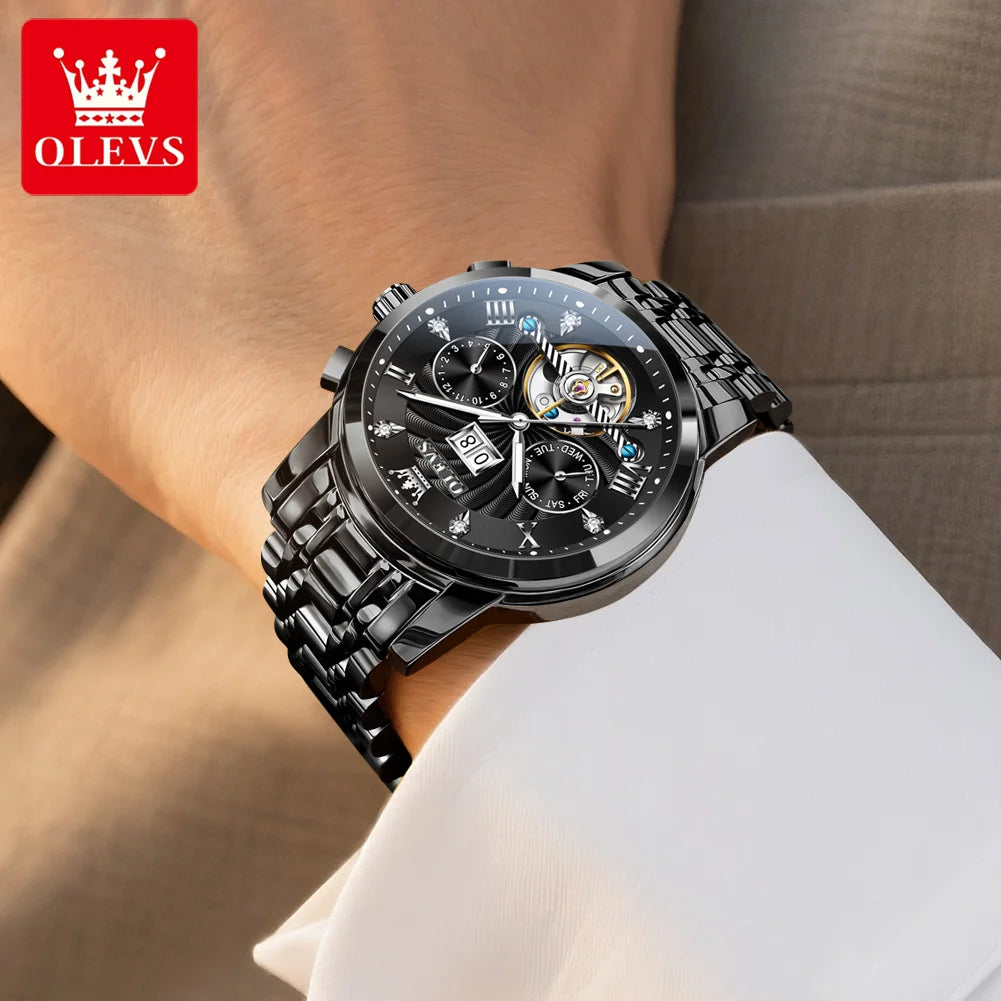 OLEVS 9910 Man Watch Luxury Business Mechanical Watch For Men Hollow Roman Scale Waterproof Luminous Calendar Men's Hand Clock