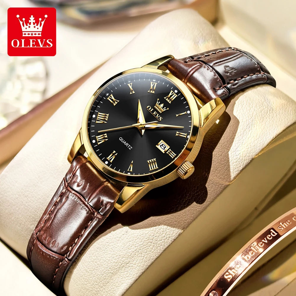 OLEVS 5892 Woman's Watch Date Quartz Movement Watch For Women Leather Strap Waterproof Ladies Clock Fashion Elegant Reloj