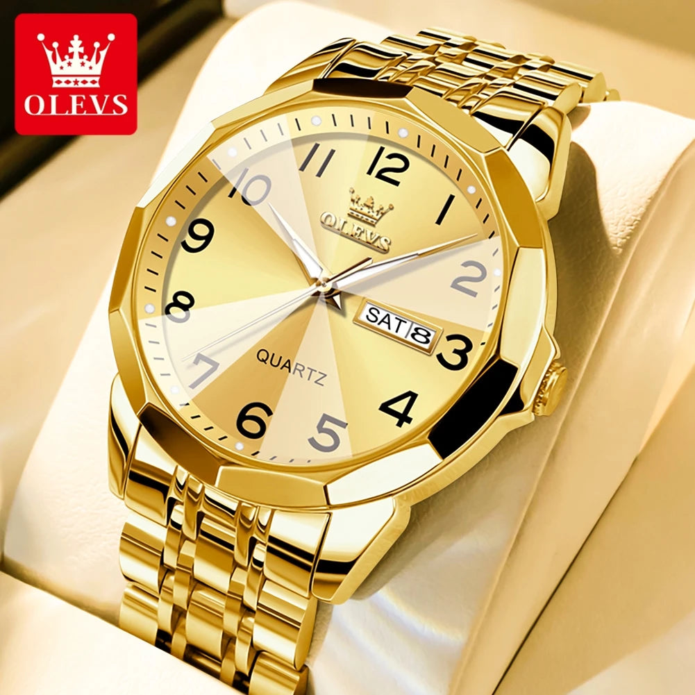 OLEVS 9970 Couple Watch For Men Women Luxury Number Dial Rhombus Mirror Quartz Hand Clock Stainless Steel Original Dress Watches