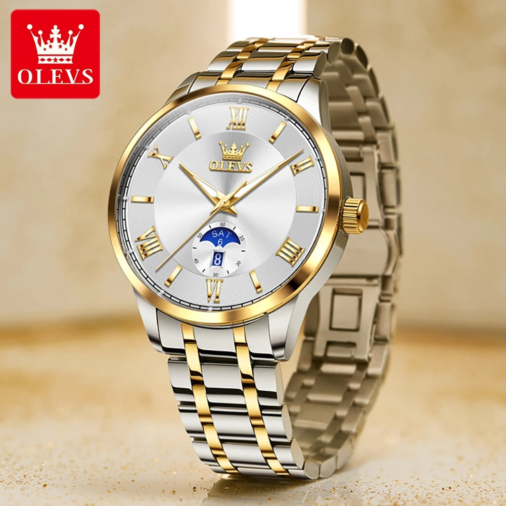 OLEVS 3638 Uhr für Herren, Business, wasserdicht, leuchtend, römische Skala, Mode-Quarz-Armbanduhr, Wochentags- und Datumsanzeige, Original-Herrenuhr