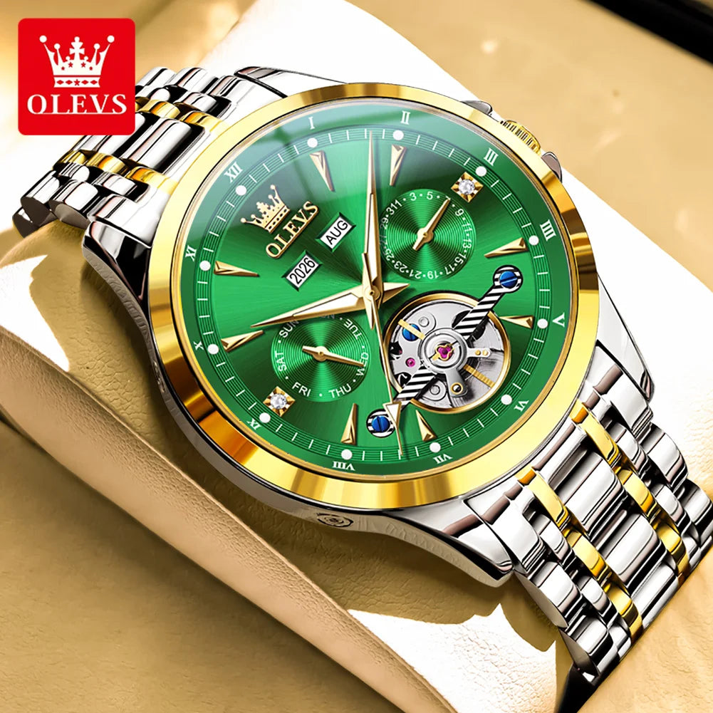 OLEVS Herrenuhr Automatische mechanische Armbanduhr für Männer Wasserdichte leuchtende Herren-Armbanduhr Top-Marke Original Mode 7091
