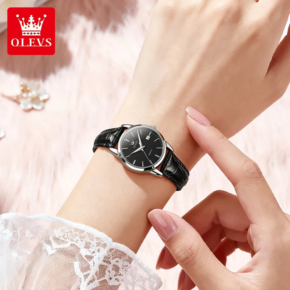 OLEVS 6898 Kadın Kol Saati Moda Klasik Tarih Kuvars Saatler Kadınlar İçin Deri Kayış Su Geçirmez Işıklı Bayan Saati