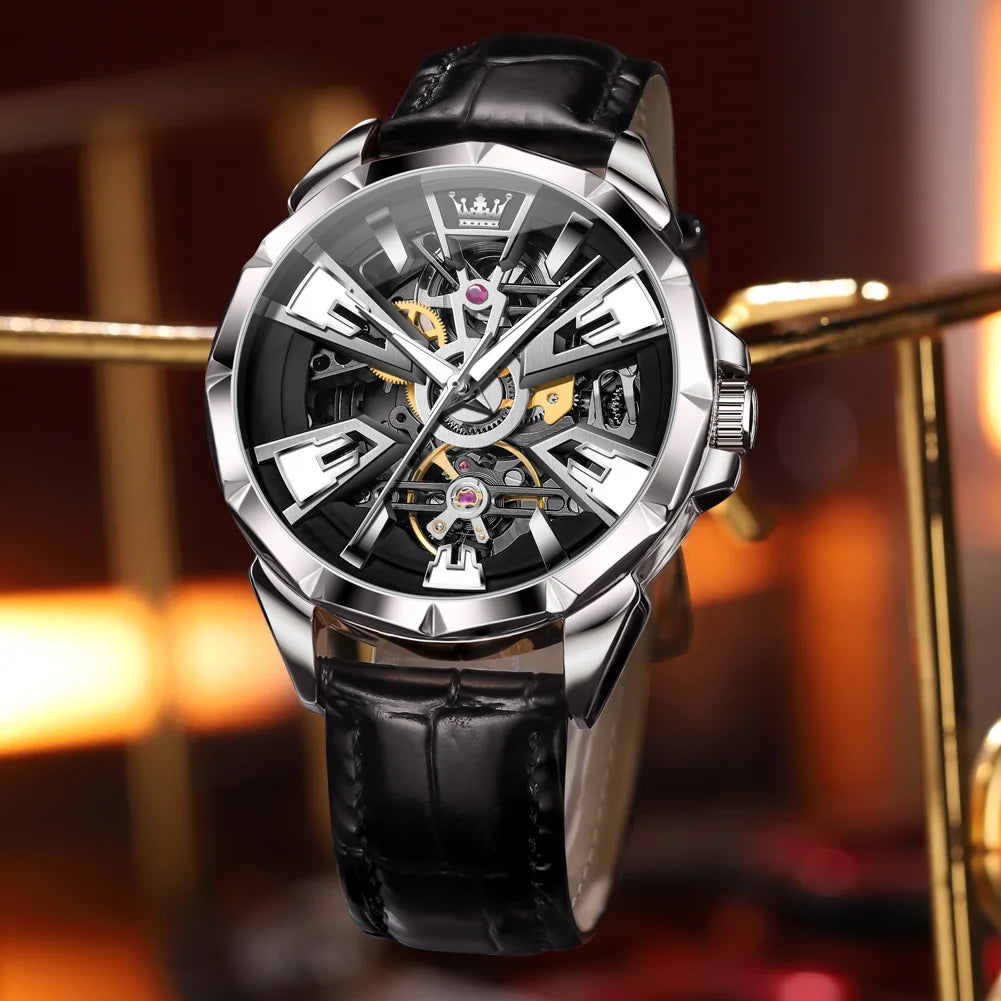 OLEVS 7051 Watch For Men Fashion Hollow Automatic Mechanical Male Hand Clock Waterproof Luminous Original Sport Man Watches