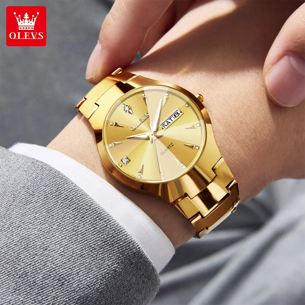 OLEVS 8697 Men's Watch Top Brand Luxury Dual Calendar Quartz Watch For Men Rhombus Mirror Tungsten Steel Strap Man Hand Clock