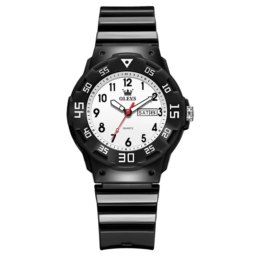 OLEVS 5659 Women's Watch Number Scale Silicone Strap Student Quartz Watch For Women Dual Calendar Fashion Waterproof Hand Clock
