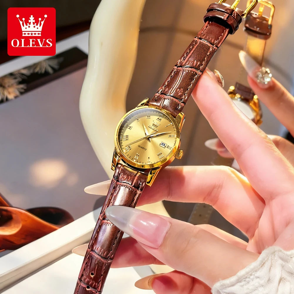 OLEVS 5892 Woman's Watch Date Quartz Movement Watch For Women Leather Strap Waterproof Ladies Clock Fashion Elegant Reloj