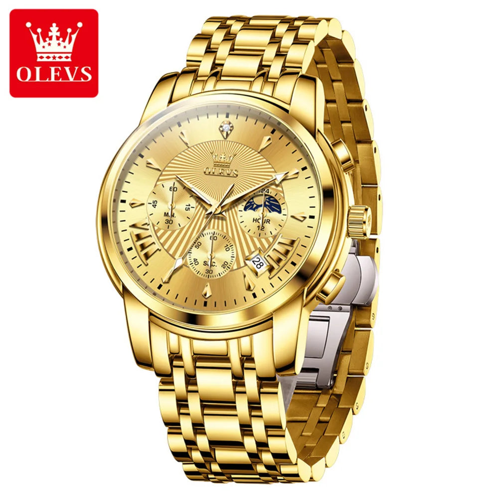OLEVS 2892 Uhr Herren Schlicht Luxus Quarz Uhr für Herren Top Marke Chronograph Mondphase Wasserdichte Dress-Armbanduhr Leuchtend
