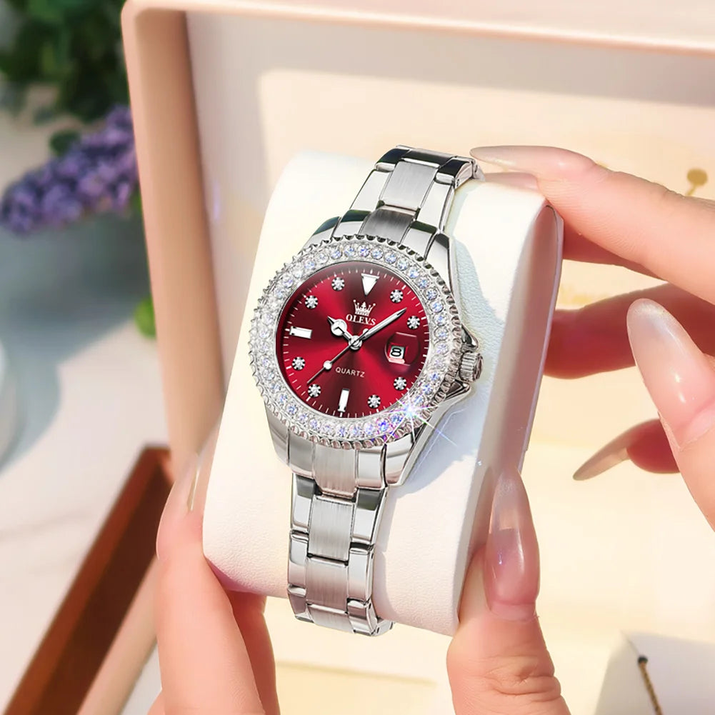 OLEVS 9945 Watch For Women Classic Fashion Date Waterproof Quartz Ladies Dress Hand Clock Luxury Diamond Scale Original Watches