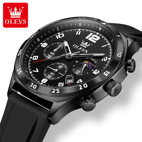 OLEVS 2986 Erkek Saati 42MM Ay Fazı Tarih Kuvars Saatler Erkekler İçin Rakam Ölçekli Su Geçirmez Silikon Kordon Saat Orijinal