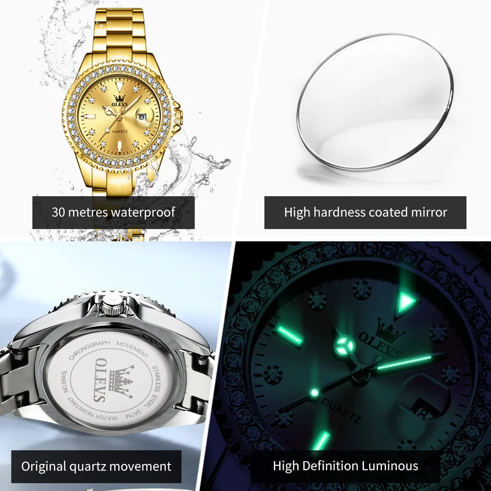 OLEVS 9945 Watch For Women Classic Fashion Date Waterproof Quartz Ladies Dress Hand Clock Luxury Diamond Scale Original Watches