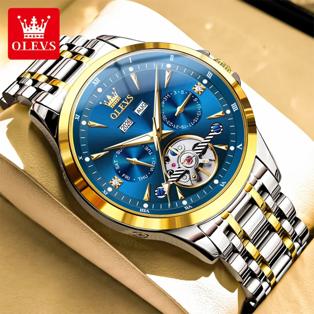 OLEVS Herrenuhr Automatische mechanische Armbanduhr für Männer Wasserdichte leuchtende Herren-Armbanduhr Top-Marke Original Mode 7091