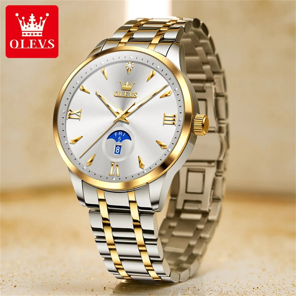 OLEVS 3646 Herrenuhr Stahlarmband Original Mode Quarzuhr Für Männer Wochentag Datumsanzeige Wasserdicht Leuchtend Luxus Armbanduhr