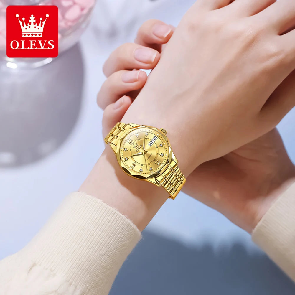 OLEVS 6727 Automatic Watch Woman Top Brand Luxury Waterproof Mechanical Watch For Women Dual Calendar Ladies Dress Hand Clock