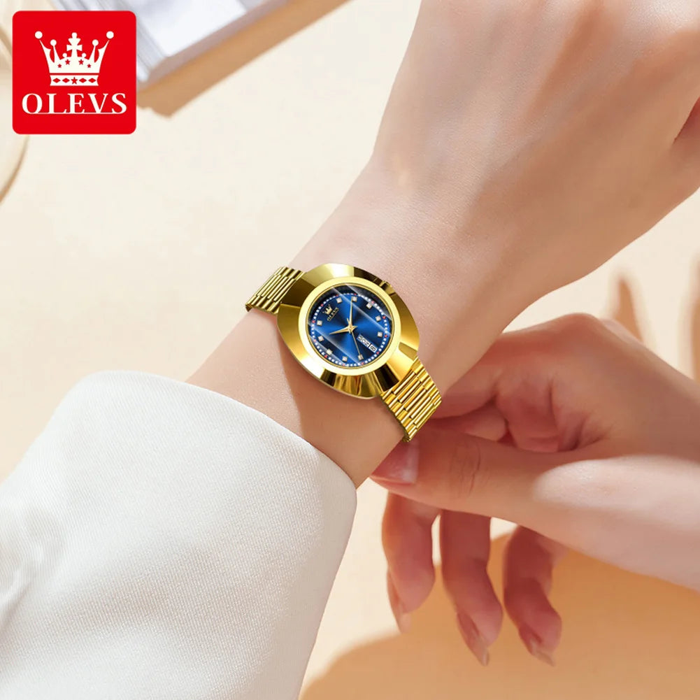 OLEVS 7017 Watch For Women Diamond Luxury Big Dial Dual Calendar Quartz Dress Wrist Watches Top Brand Waterproof Hand Clock