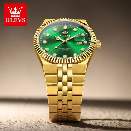 OLEVS 2989 Erkek Kol Saatleri Marka Orijinal Quartz Saat Çelik Kayış Su Geçirmez Işıklı Kronograf Tarih Erkek Saati Hediye Kutusu