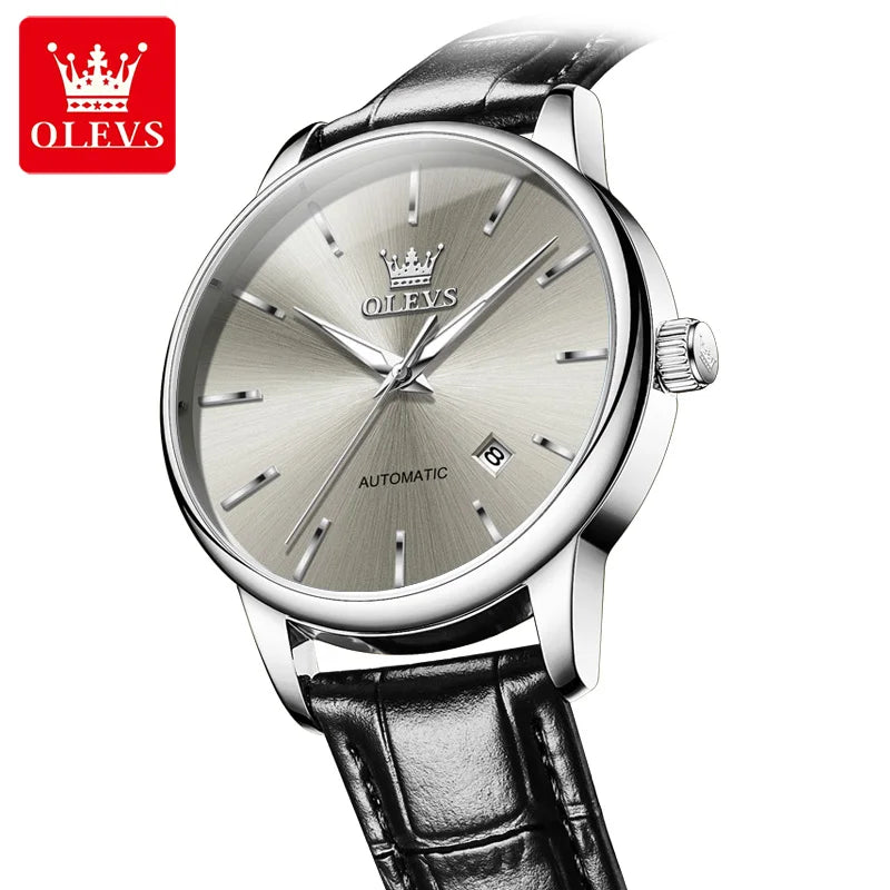 OLEVS 6725 Man Automatic Watch Classic Simple Mechanical Watch For Men Auto Date Original Waterproof Leather Male Hand Clock
