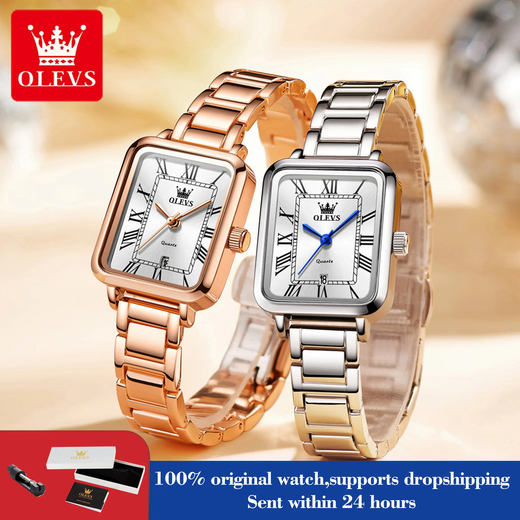 OLEVS 5641 Woman Quartz Watch Thin Case Roman Scale Waterproof Watch For Women Steel Strap Original Calendar Classic Hand Clock