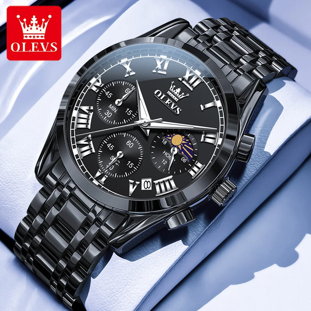 OLEVS 2871 Herrenuhr Original Kalender Mondphase Quarzuhr 30M Wasserdicht Edelstahl Herrenarmbanduhr Uhren für Herren