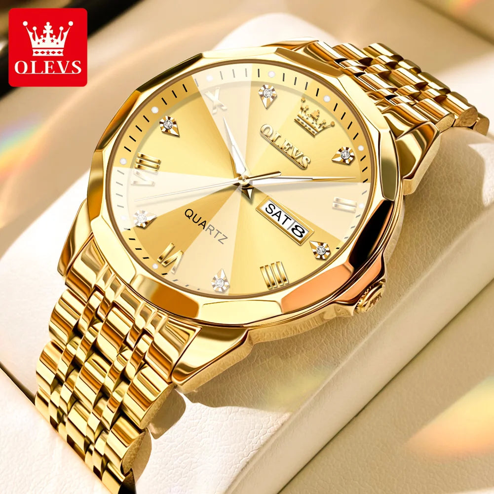 OLEVS 9931 Watch For Men Women Roman Scale Quartz Couple Watch Rhombus Mirror Auto Date Wristwatch Luxury Waterproof Hand Clock
