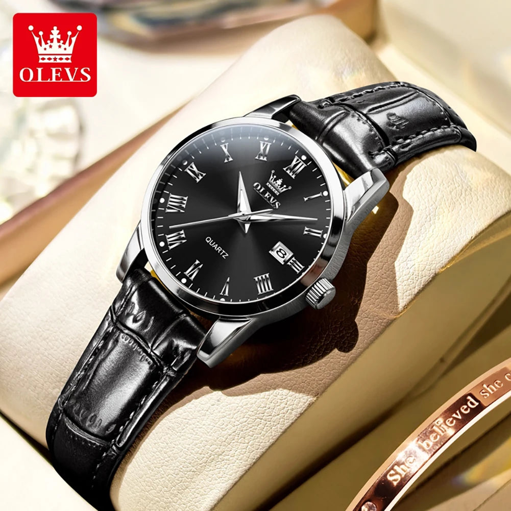 OLEVS 5892 Woman's Watch Date Quartz Movement Watch For Women Leather Strap Waterproof Ladies Clock Fashion Elegant Reloj