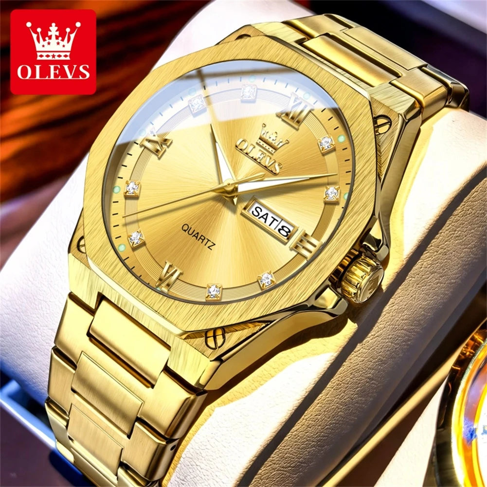 OLEVS 3736 Herrenuhren Wochentag Datum Quarzuhr Wasserdicht Leuchtend Römische Ziffern Edelstahl Luxusuhr Für Herren Reloj