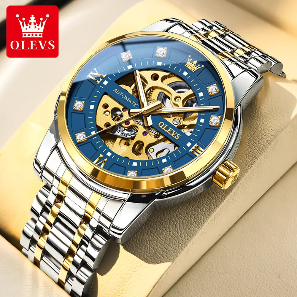 OLEVS 9901 Mens Watch Skeleton Mechanical Watches For Man Waterproof Luminous Man Dress Hand Clock Original Luxury Brand