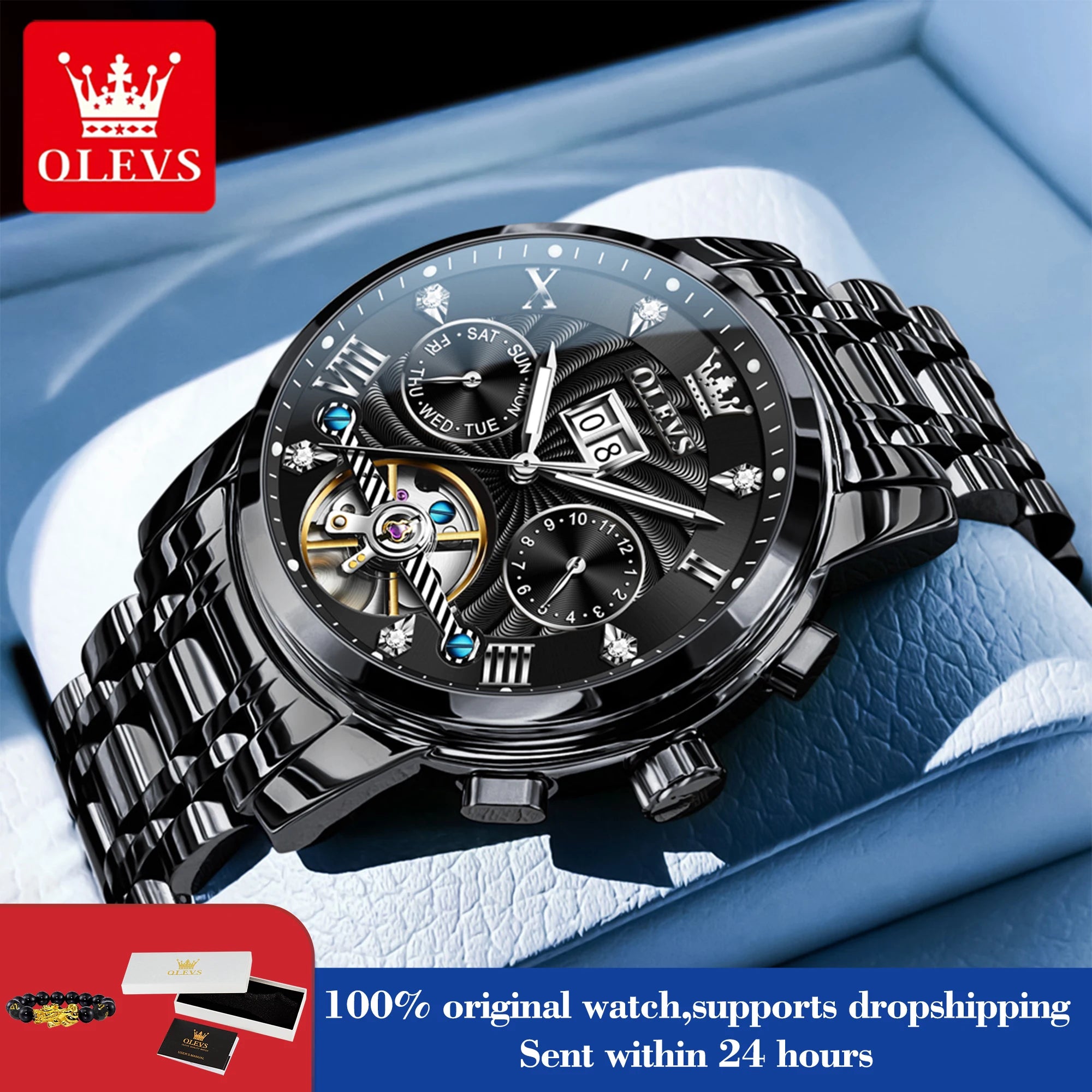 OLEVS 9910 Man Watch Luxury Business Mechanical Watch For Men Hollow Roman Scale Waterproof Luminous Calendar Men's Hand Clock