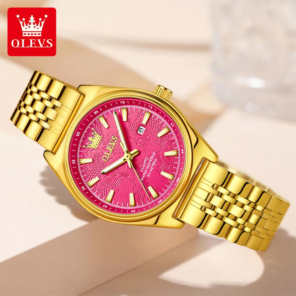 OLEVS 3703 Watch For Women Fashion Elegant Woman Quartz Watch Top Brand Waterproof Luminous Calendar Luxury Ladies Hand Clock