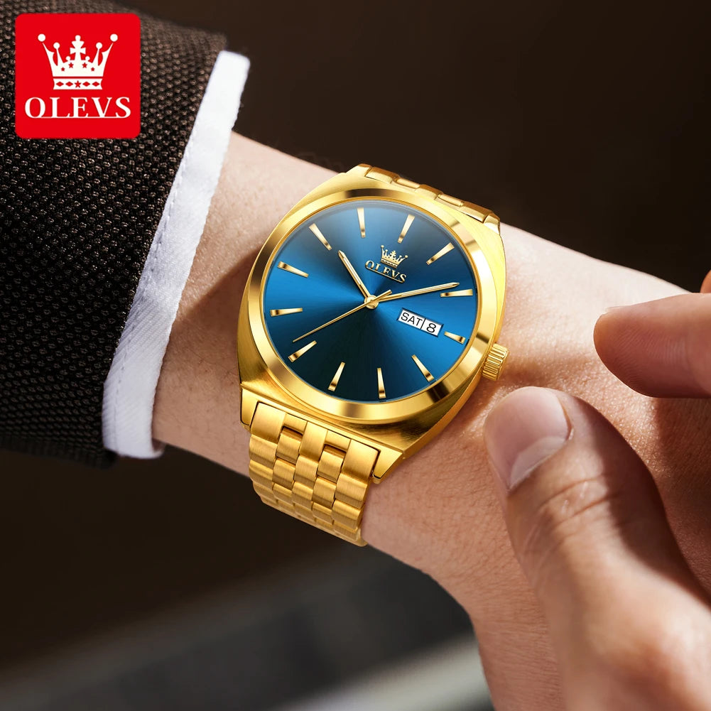 OLEVS 6730 Men's Watch Luxury Tonneau Automatic Mechanical Male Hand Clock Steel Strap Dual Calendar Waterproof Watch For Men