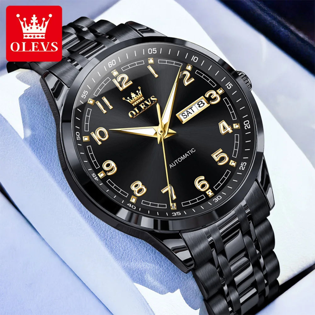 OLEVS 7077 Man Automatic Watch Fashion Date Mechanical Male Hand Clock Number Scale Luxury Waterproof Luminous Watch For Men