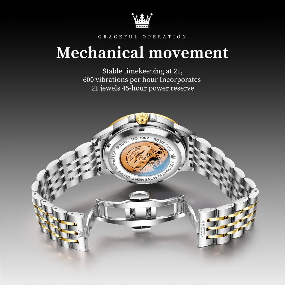 OLEVS 7092  Mens Watch Original Luxury Brand Mechanical Watches Waterproof Stainless Steel Date Week Watches For Man Gifts