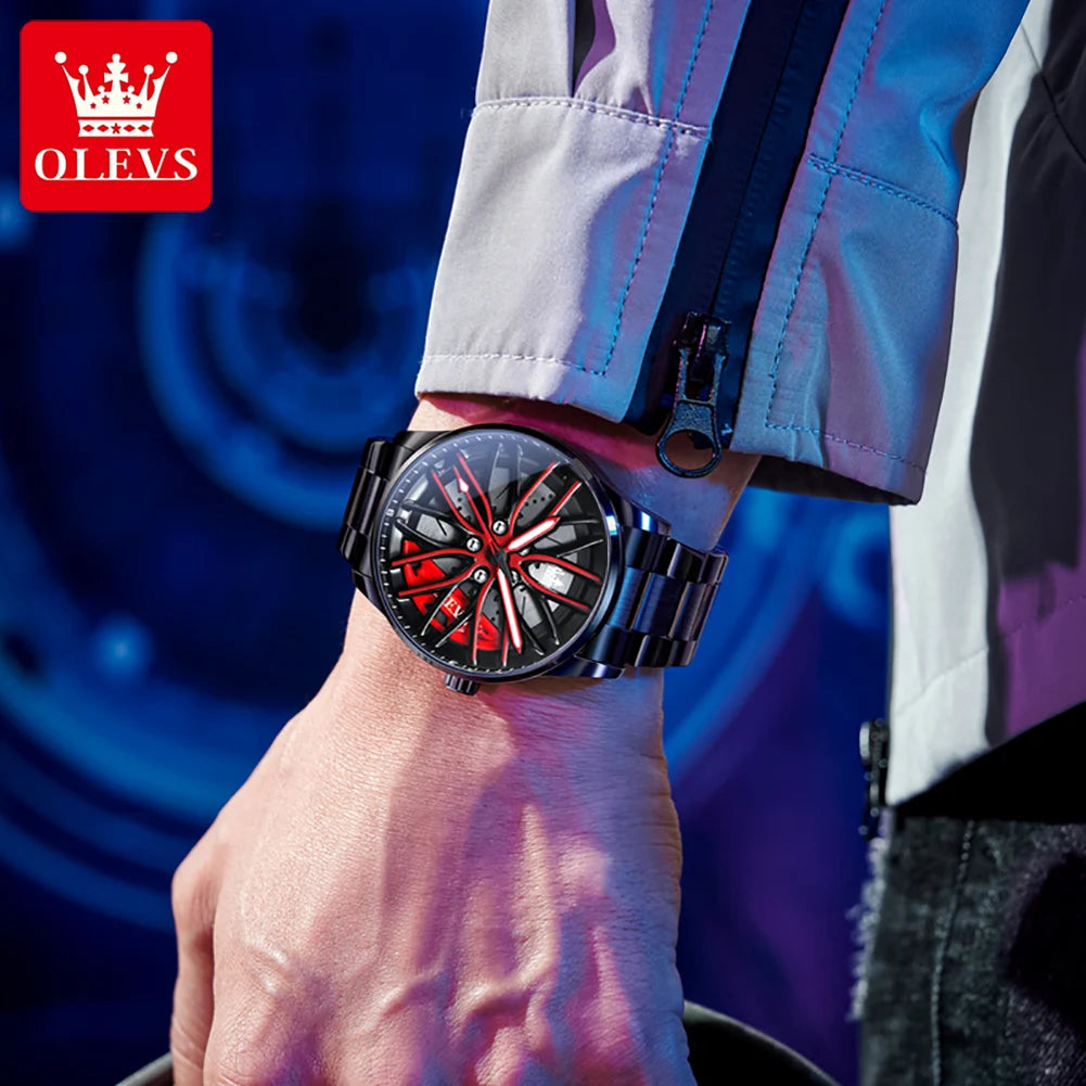 OLEVS Erkek Saati Kuvars Saat Orijinal Dönebilen Jant Göbeği Kadran Moda Trendi Su Geçirmez Işıklı Paslanmaz Çelik Kol Saati 9937