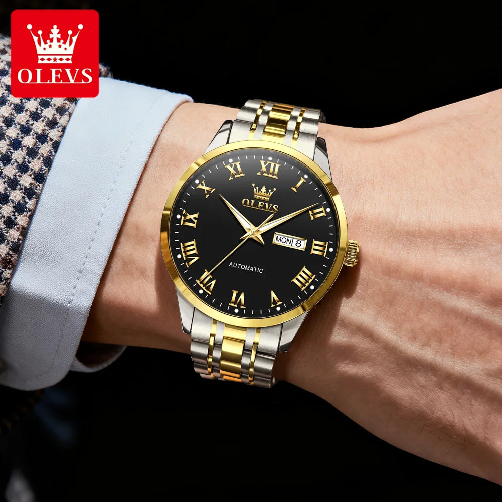 OLEVS 7060 Mens Watches Stainless Steel Original Luxury Automatic Mechanical Watches Waterproof Luminous Watches For Man Gifts