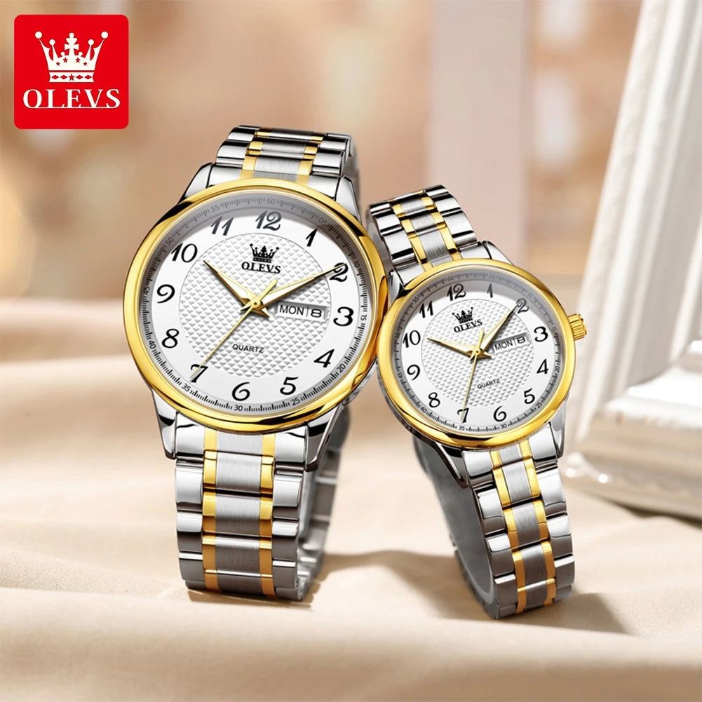 OLEVS 5667 Upgraded Couple Watch Original Luxury Imported Movement Quartz Watches For Men And Women Waterproof Luminous Reloj