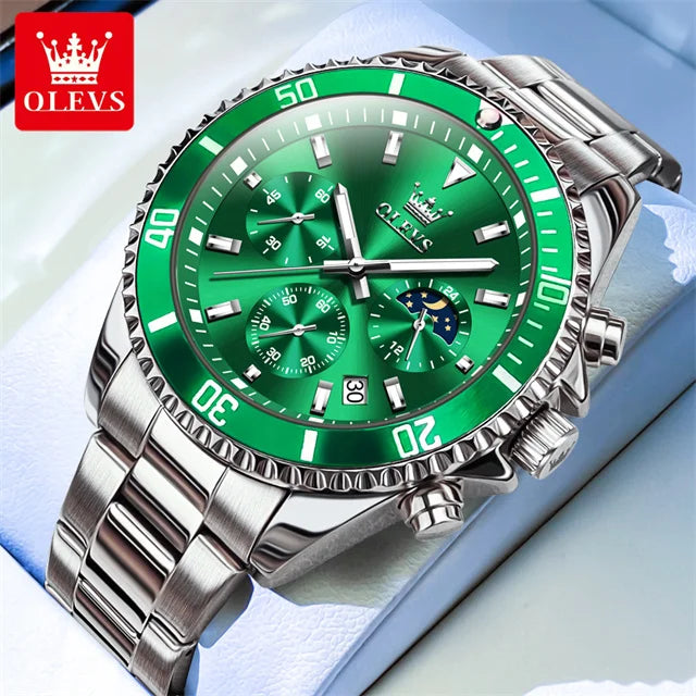 OLEVS 2870 Herrenuhr 42,5 mm großes Zifferblatt Chronograph Mondphase Wasserdichte Sportuhr Original Mode Quarzarmbanduhr für Herren 2025