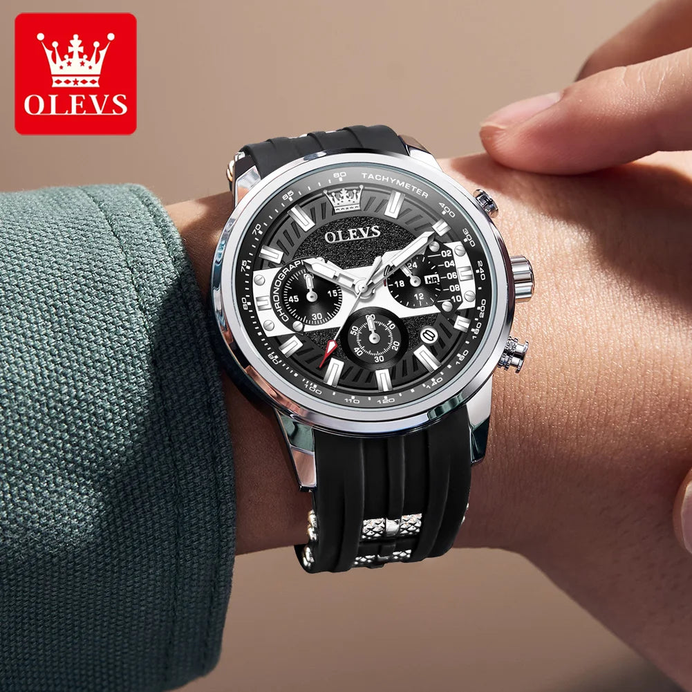 OLEVS 3690 Herrenuhr Wasserdichte Kalender Quarz-Armbanduhr für Herren Hohe Härte Spiegel Leuchtend Original Mode Herrenuhr
