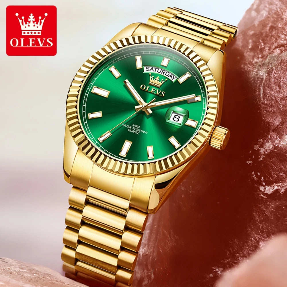 OLEVS 5650 Watches For Man Original Chronograph Date Quartz Watch Steel Strap Waterproof Luminous Top Brand Mens Watch Gifts