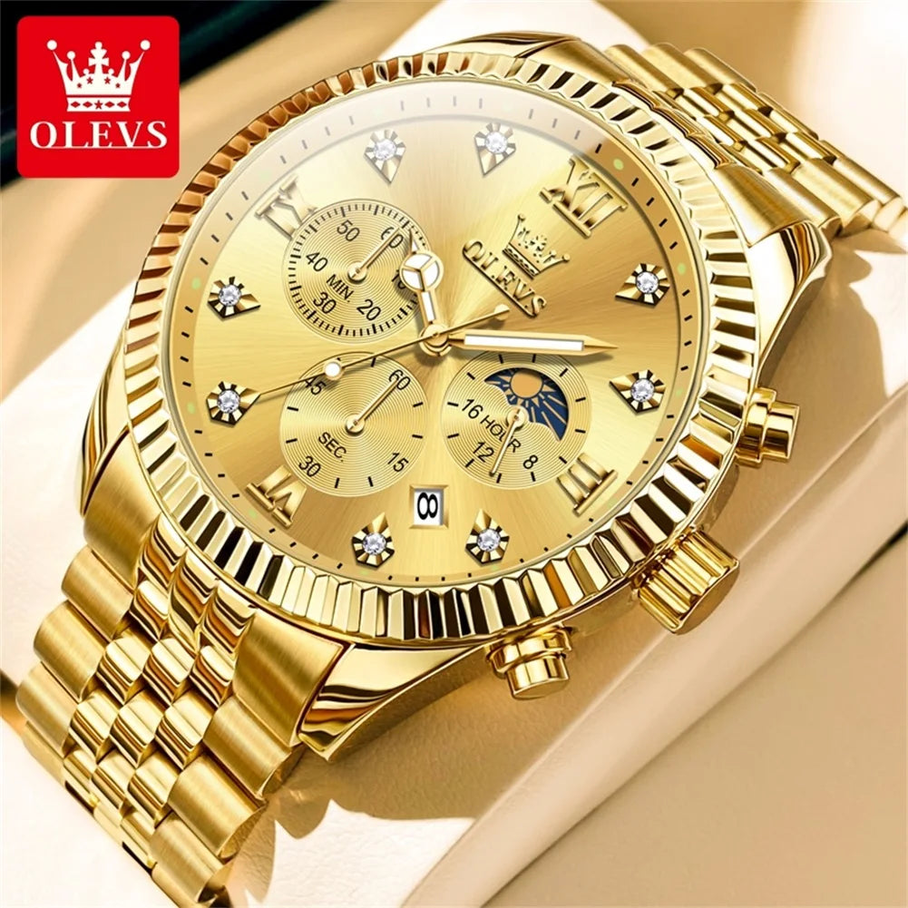 OLEVS 2932 Herrenuhr Römische Skala Chronograph Quarzuhr für Herren Moonswatch Luxus Diamant Herren Armbanduhr Wasserdicht Leuchtend