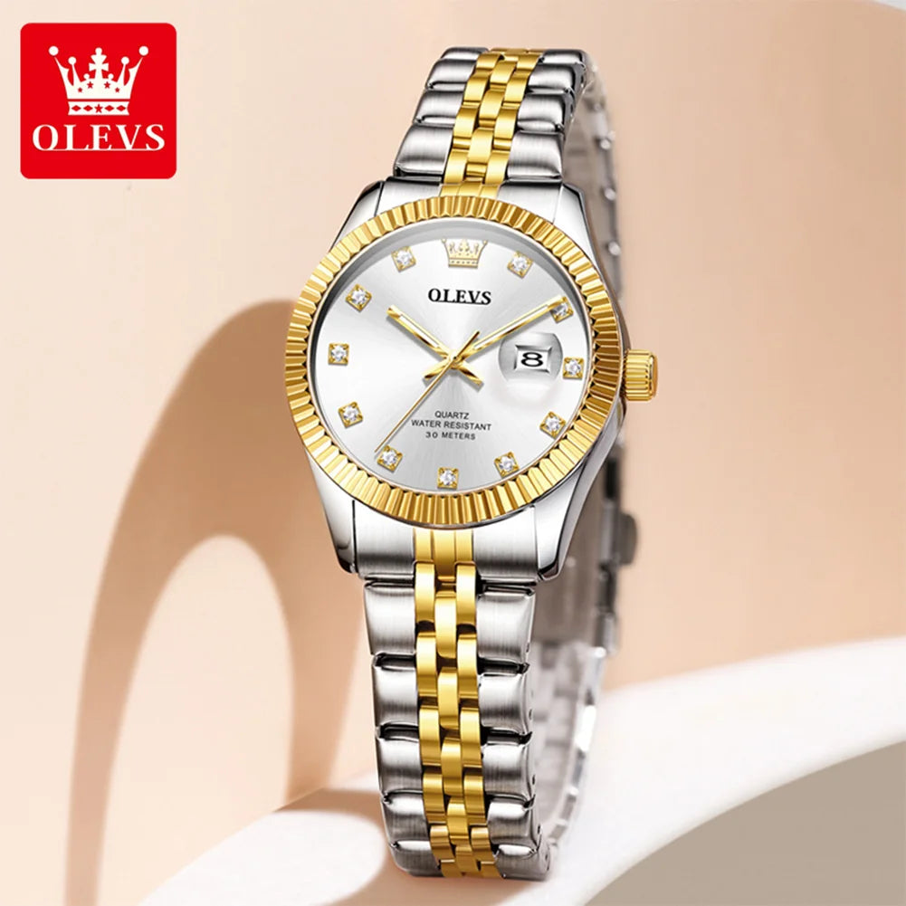 OLEVS 3705 Damenuhr 30M Wasserdicht Datumsquarz Armbanduhr Für Frauen Hohe Härte Spiegel Diamantskala Luxus Damen Quarzuhr