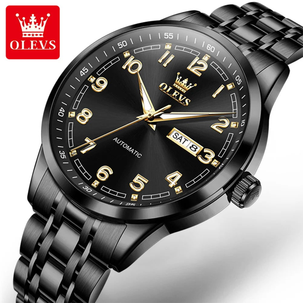 OLEVS 7077 Man Automatic Watch Fashion Date Mechanical Male Hand Clock Number Scale Luxury Waterproof Luminous Watch For Men