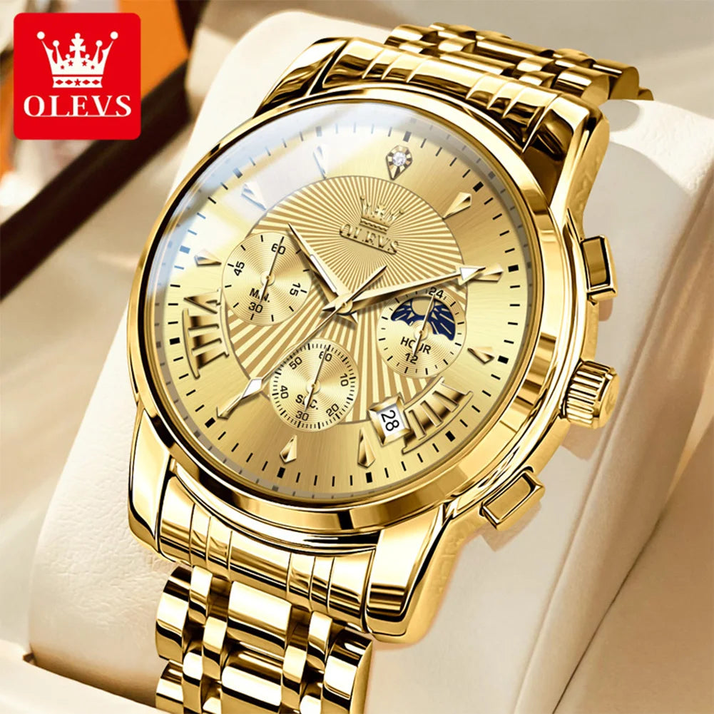 OLEVS 2892 Uhr Herren Schlicht Luxus Quarz Uhr für Herren Top Marke Chronograph Mondphase Wasserdichte Dress-Armbanduhr Leuchtend